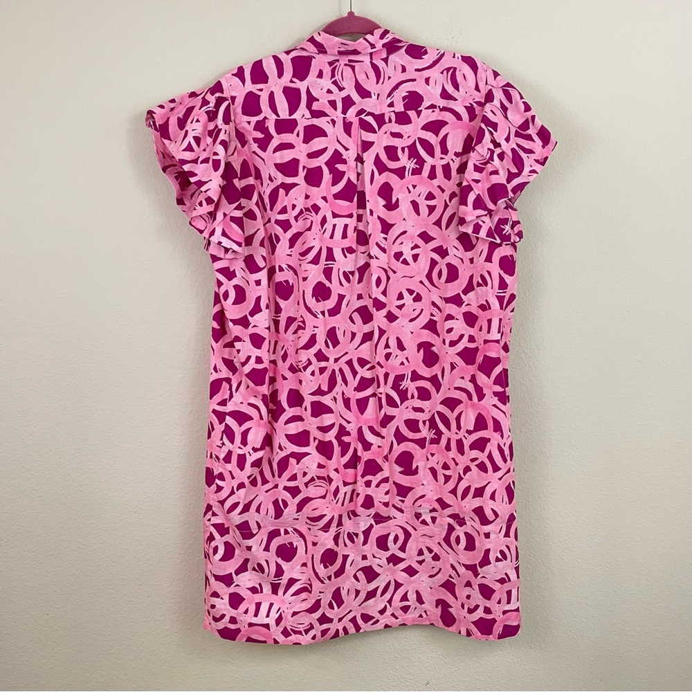 Holly Shae Pink Patterned Ruffle Sleeves Cotton Shift Dress One Size - Picture 7 of 9